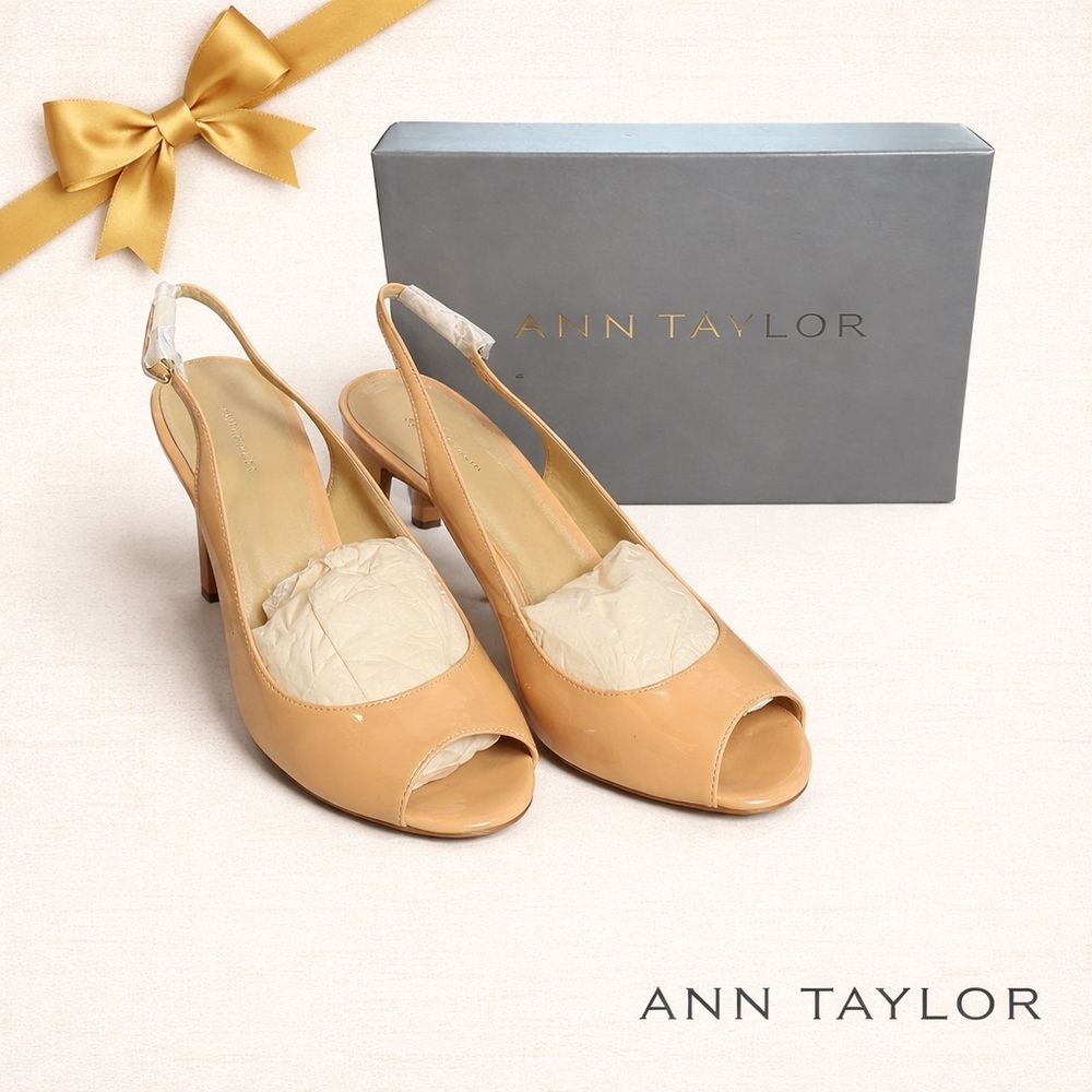 Ann Taylor Nude Patent Slingback Peep Toe Heels 10M
